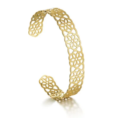 

2020 Fashion Design Hollow Flower C Shape Stainless Steel Bracelets 14K Gold Plated Bracelets For Women