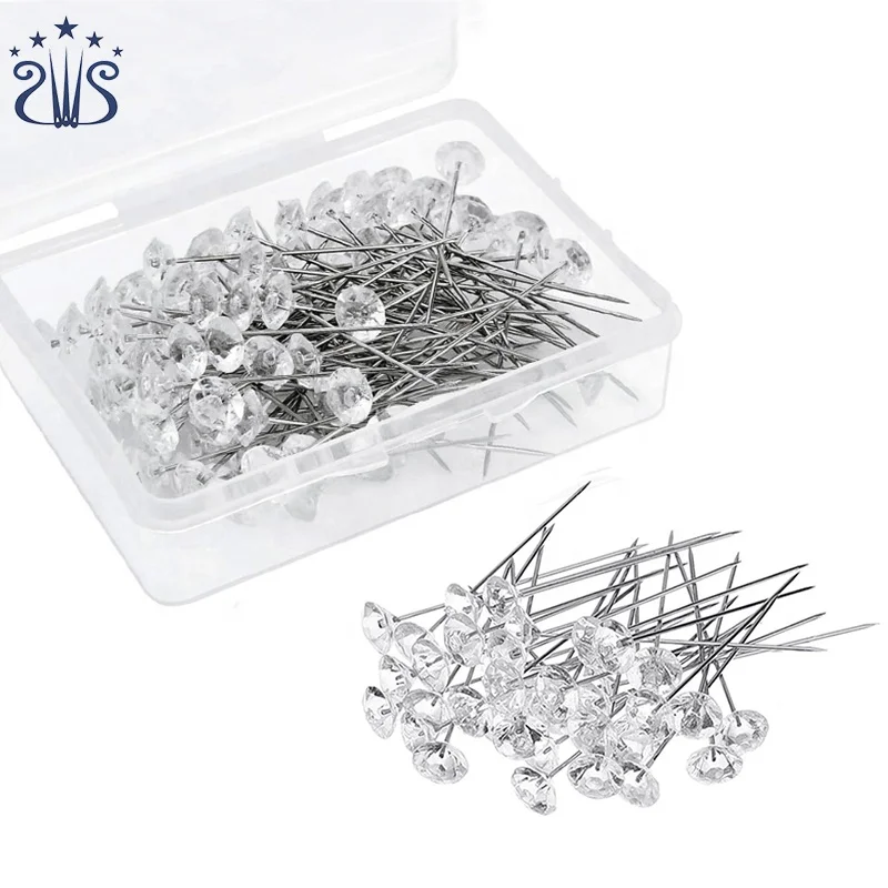 

52mm 50pcs Transparent Crystal Head Pins Stainless Steel Diamond Head Pin