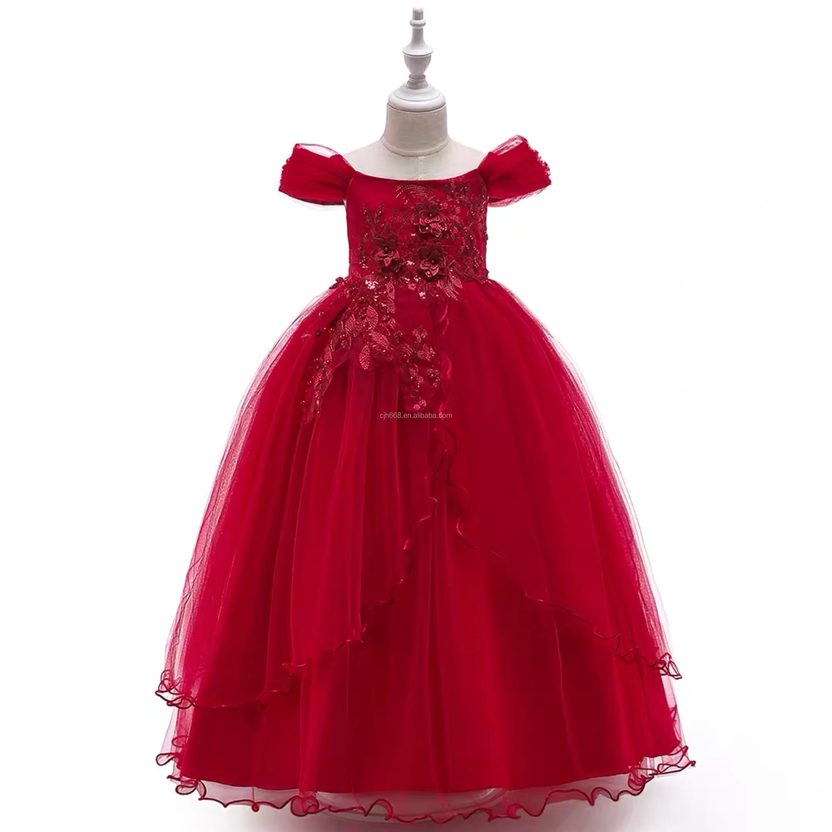 

Hot sale 2020 new style formal Halloween ruffles lace wedding party evening princess kids baby girl dress for girl, Pink