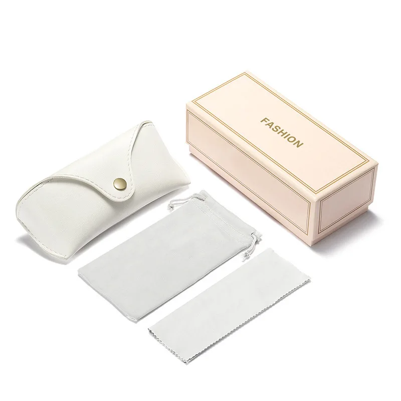 

2020 luxury sunglasses cases packaging boxes soft leather reading glasses case with pouch custom logo, White