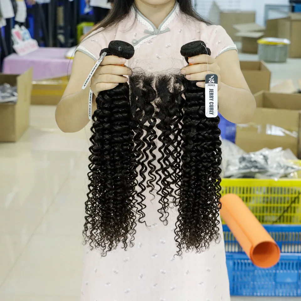 

Annione Jerry Curl Hair Bundles With Closure Brazilian Hair Weave Bundles Natural Human Hair Extensions 2 3 Bundles With Closure