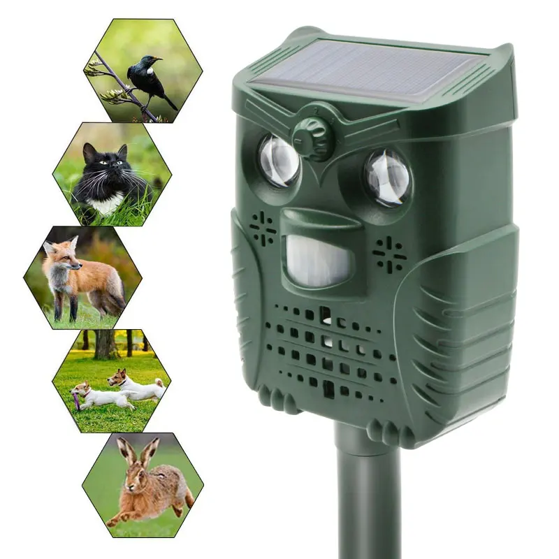 

Outdoor High Power Solar Animal Repeller Ultrasonic Dog Cat Bird Repeller with PIR Sensor Light pet dog repeller, Green