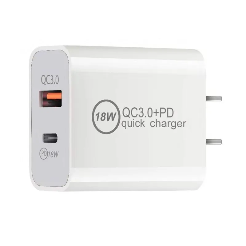 

Top Selling in USA Market 18W Dual Port PD QC 3.0 Quick Chargers Type C Micro USB Travel Adapter Wall Charger, White/black