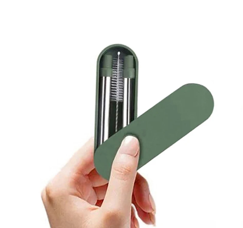 

Food Grade 304 Stainless Steel Drinking Straws Portable Collapsible Reusable Straw Set with Cleaning Brush