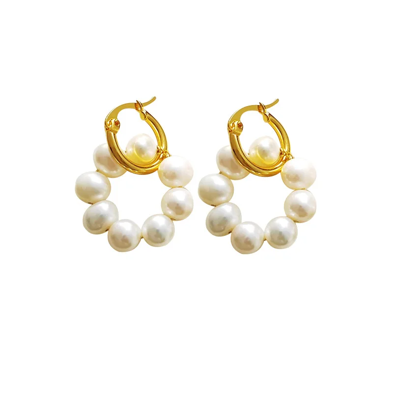 

New Fashion Freshwater Pearl Earrings Jewelry 18K Gold Plated White Pearl Drop Huggie Earrings For Women