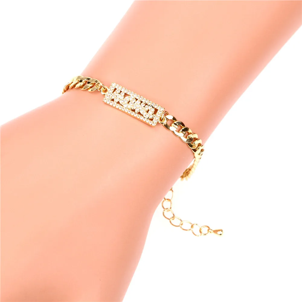 

Hip hop jewelry cuban link chain zircon letter mom bracelet, As pic
