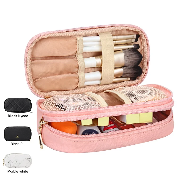 

Relavel Small Pink Luxury Compact 2 Layers Nylon Travel Makeup Cosmetic Pouch Bag for Ladies