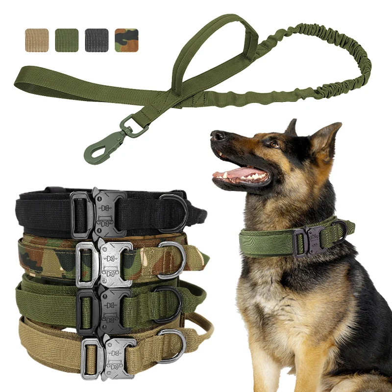 

Adjustable Military Training Nylon Collar and Heavy Duty Bungee Lead Tactical Dog Collar and Leash Set