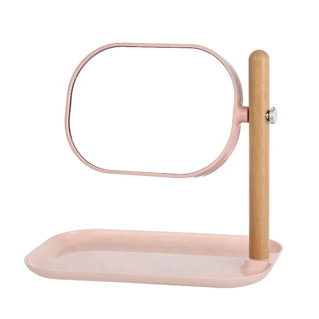 

Square Plastic Mirror Personalized Custom LOGO Desktop Stand Wood Makeup Mirror
