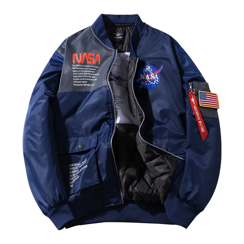 

Men Biker Bomber Jacket NASA MA-1 Military Flight Jacket Long-Sleeve Air Force Moto Street Coat Winter