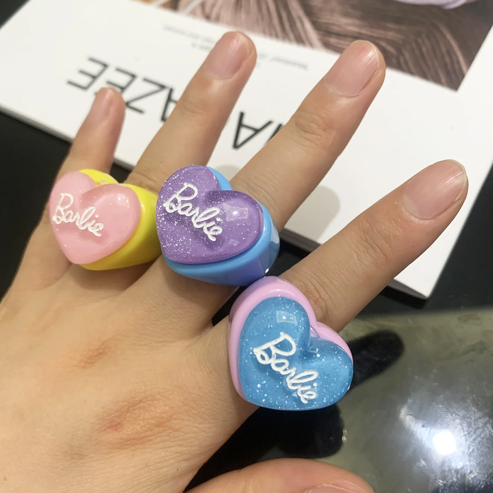 

Resin Rings Acrylic Cute Trendy Ring Transparent Ringe Barbie Korean Charms Heart Trendy Y2K Jewelry 90s Aesthetic Gift, Picture shows