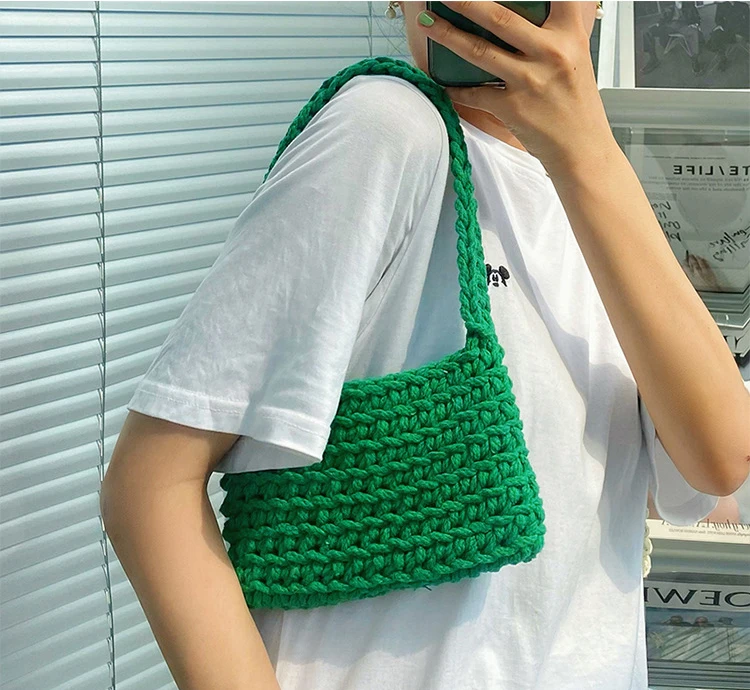 

2022 new arrival summer beg cotton knit kit rope hand woven strap shoulder simple small diy armpit handmade crochet bag for girl, Picture show