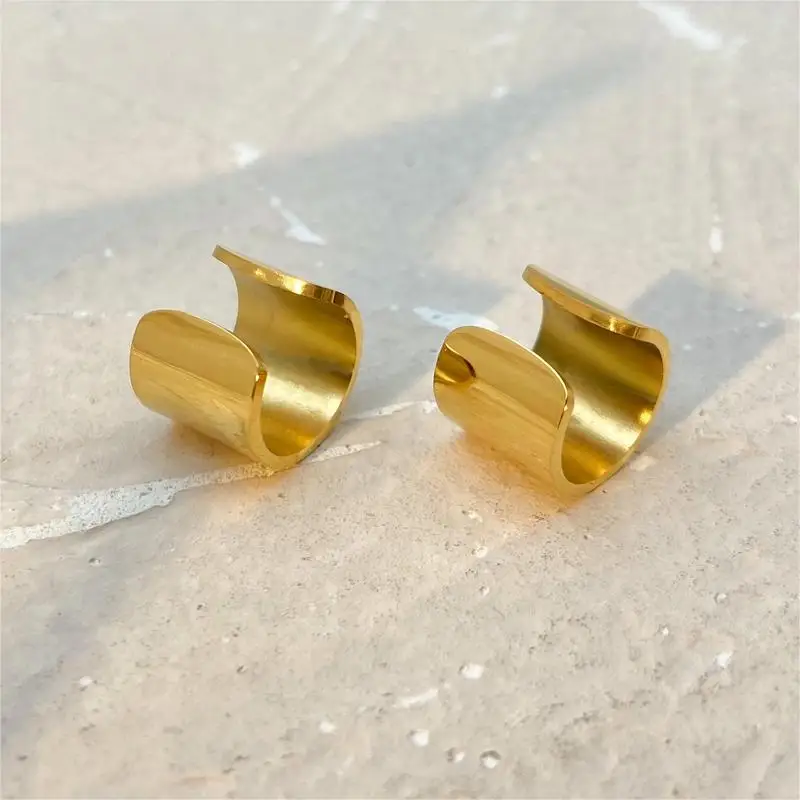 

Titanium steel plated 18k gold jewelry wide smooth ear bone clip without ear hole stainless steel minimalist ear clip