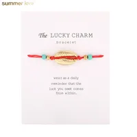 

New Arrival Handmade Braided Rope Natural Shell Alloy Shell Charm Bracelets Wish Bracelet with Card for Women Girls Cute Gifts