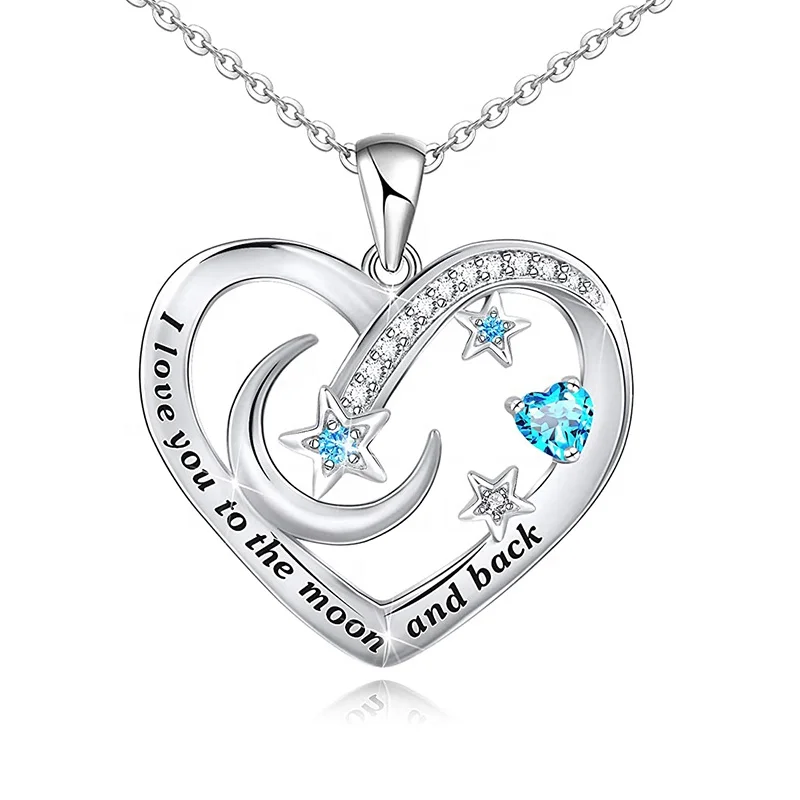 

Distance Love You to The Moon and Back Mom Necklace 925 Sterling Silver Heart Pendant Necklace Jewelry Gifts for Women Mom