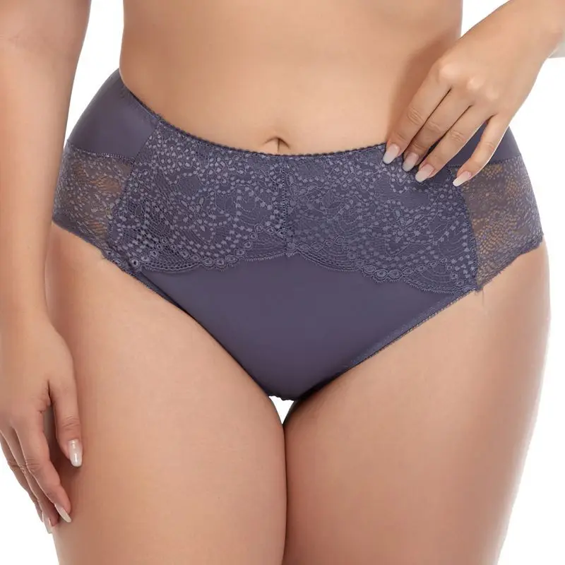

Mid-Rise fat women big size underwear solid color comfortable lace ultra thin briefs women plus size panties