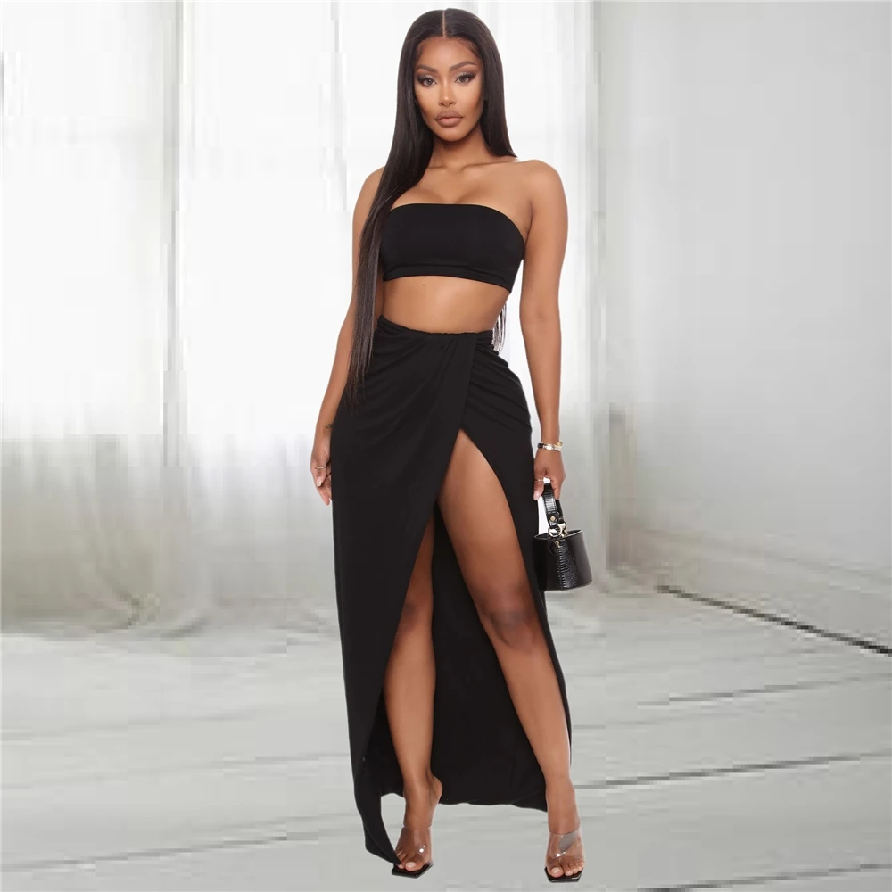 

A01300D Brand new Strapless Wrap Chest Irregular High Slit Long Skirt