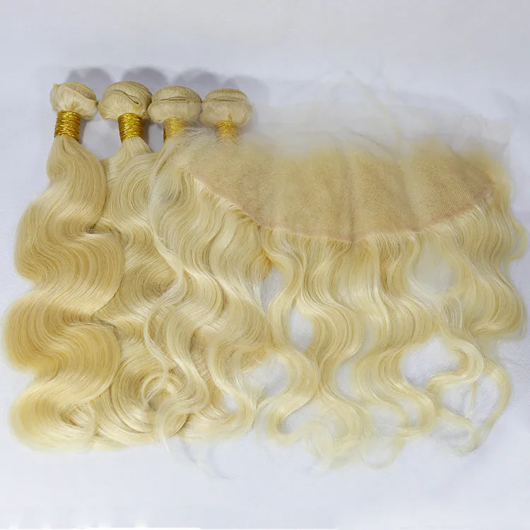 

human hair extension body weave color blonde with transparent lace frontal virgin hair 613 raw indian hair bundle and frontal