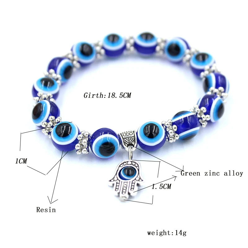 

Charm Blue Color Handmade Elastic Rope Palm Lucky Turkish Evil Eye Charm Bracelet Jewelry For Women