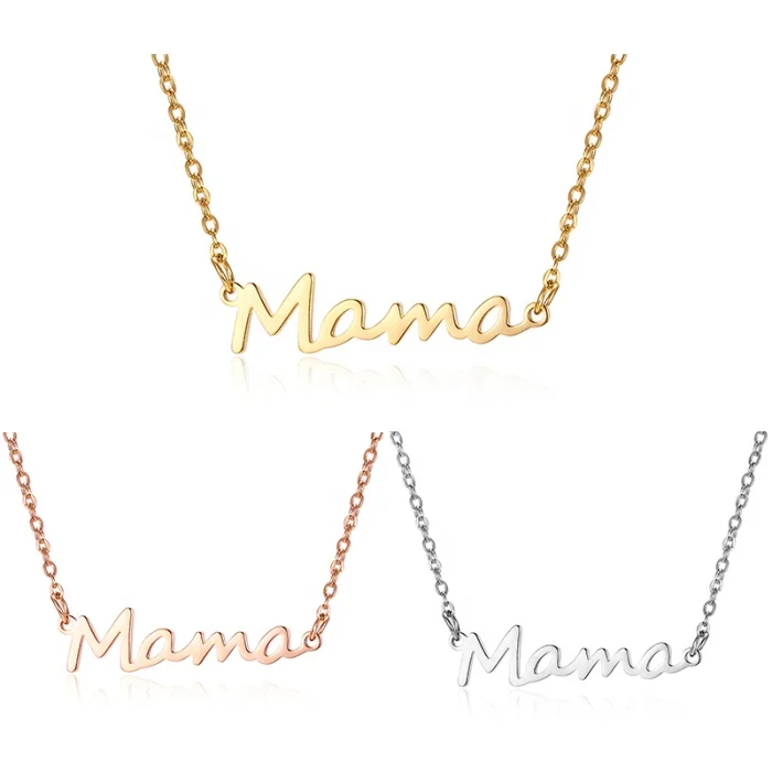 

Mother birthday gift jewelry 'mama' letter shape silver/gold/rose gold color delicate stainless steel gold plated mama necklace