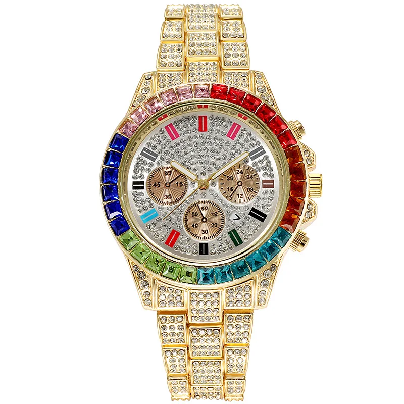 

Daicy jewelry wholesale hot sale high quality cheap iced out bling full diamond men's heavy hip hop gold colorful watches