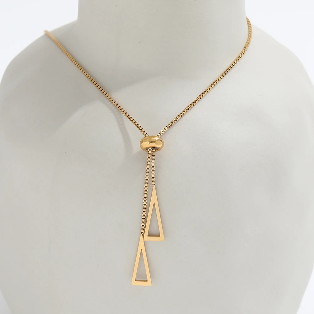Joolim Jewelry 18K Gold Simple Resizable  Geometric Triangle Clavicular Chain Necklace Korean Fashion Stainless Steel Jewelry
