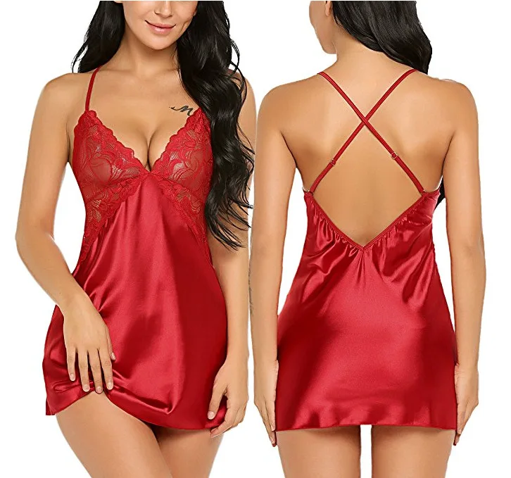 

2022 Satin Lace Sleepwear Robe Night Gown lady Silk Nightdress Sleeping Clothes Sexy Lingerie For Women