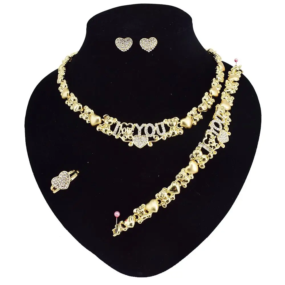 

Latetest Wholesale Heart geometry shaped diamond 18K gold plated necklace earrings jewelry set