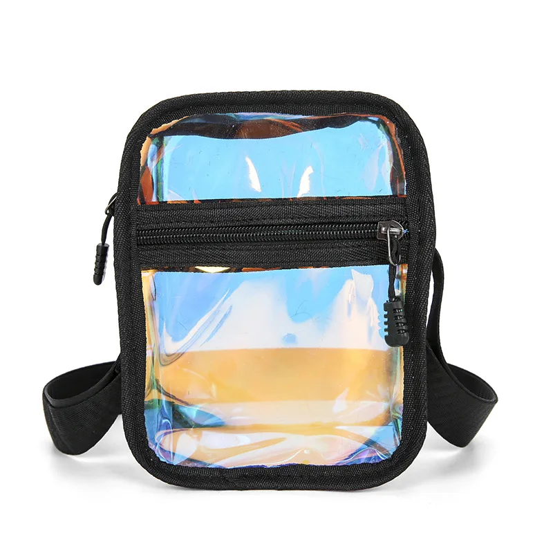 

Cosmetic Bags Transparent Messenger Shoulder Bag Mini Cell Phone Clear Shoulder Pvc Stadium Crossbody Bag with Adjustable Strap, Black and white