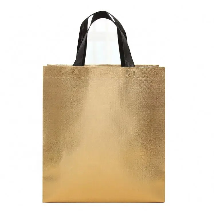 

high quality promotional gift tote reusable recycle non woven shopping bag, Gold