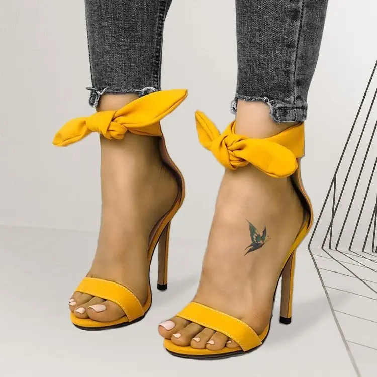 

women's shoes sandals 2021 summer new style large size bow stiletto heel fashionable one-line women's high-heeled sandals