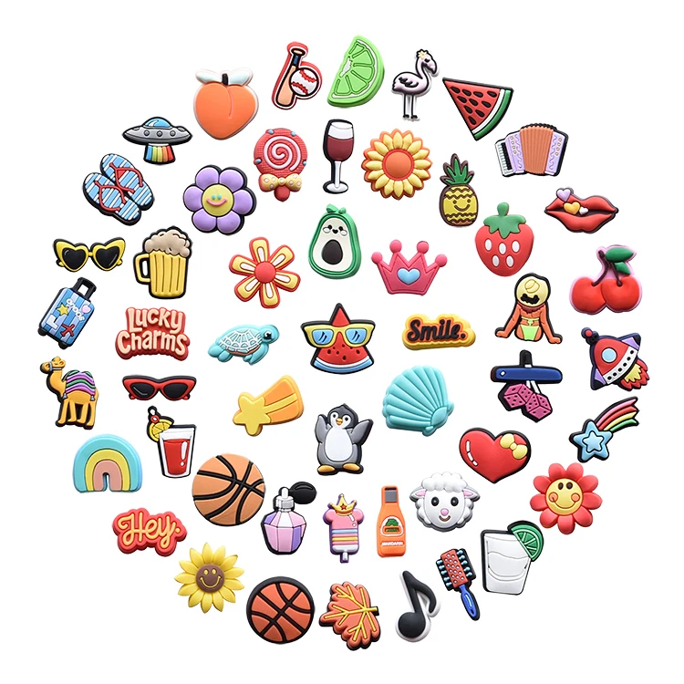 

PVC soft rubber shoe charms cartoon colorful shoes decoration animal fruit Beach supplies shoe accessories for Croc gift, As pictures show