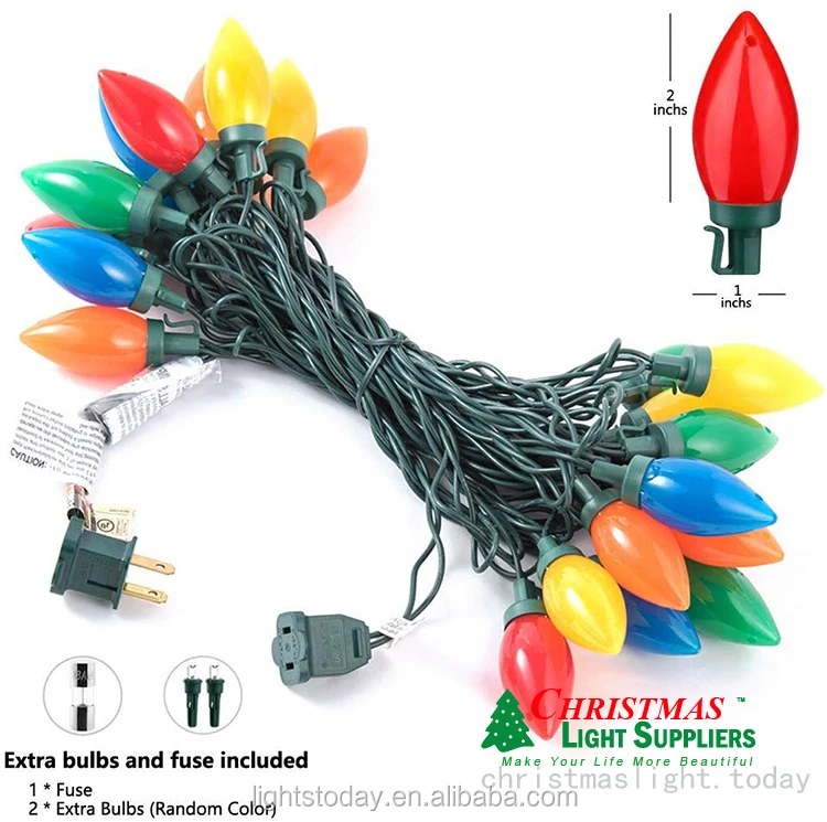 Multi Ceramic C9 Bulbs Glass Look Led Christmas Lights Set 25 Led 16ft