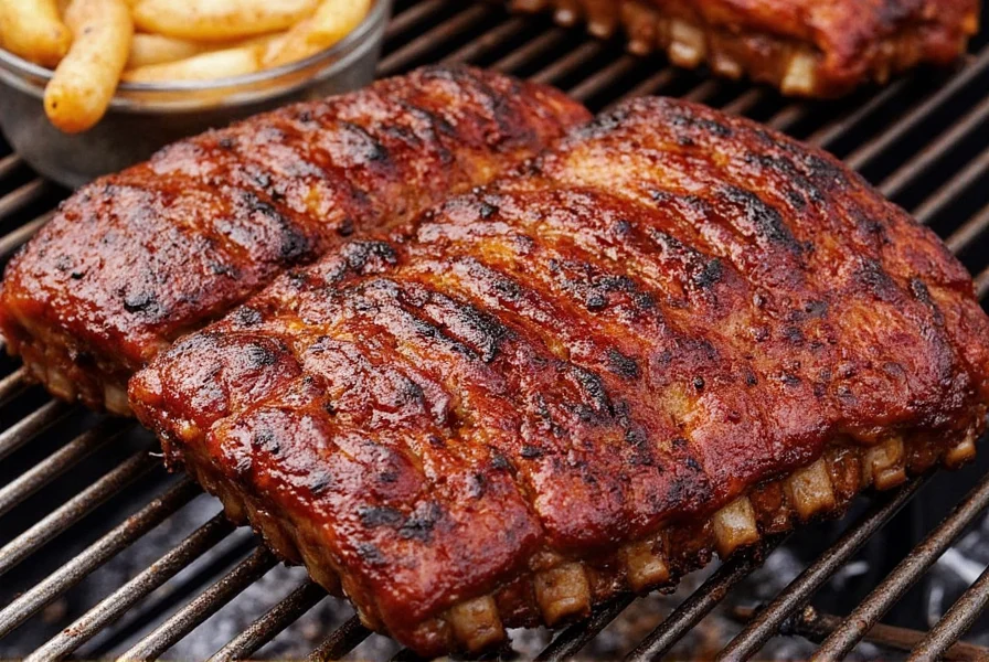 Platter of finished smoked ribs ready to serve
