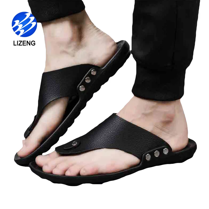 

Men Summer Rome Flip Flop Beach Slipper Comfortable T-Strap Open Toe Slipper, Black white brown