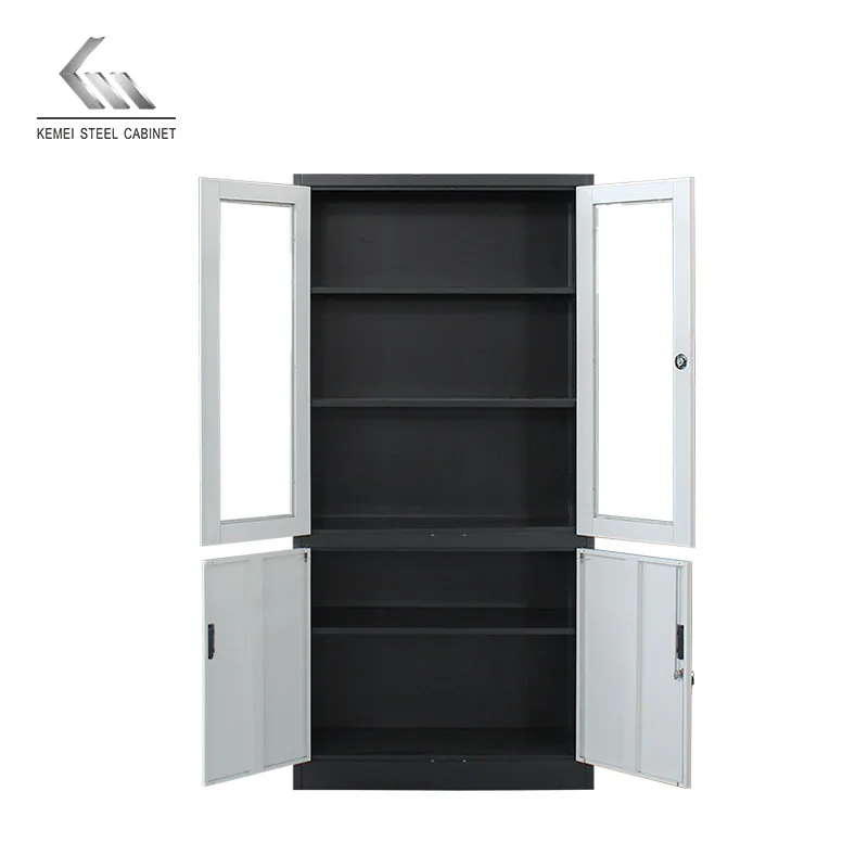 
Wholesale Office Cabinet 2 Swing Glass Door Cabinet Steel Cupboard with 4 Shelves 