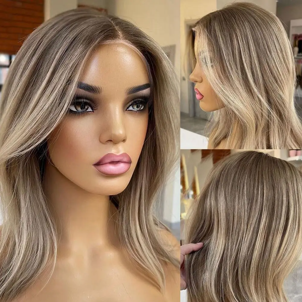 

Ash Blonde Lace Front Wig Human Hair Brown Highlighted Short Lace Frontal Wig Transparent Lace Wigs For Women Human Hair