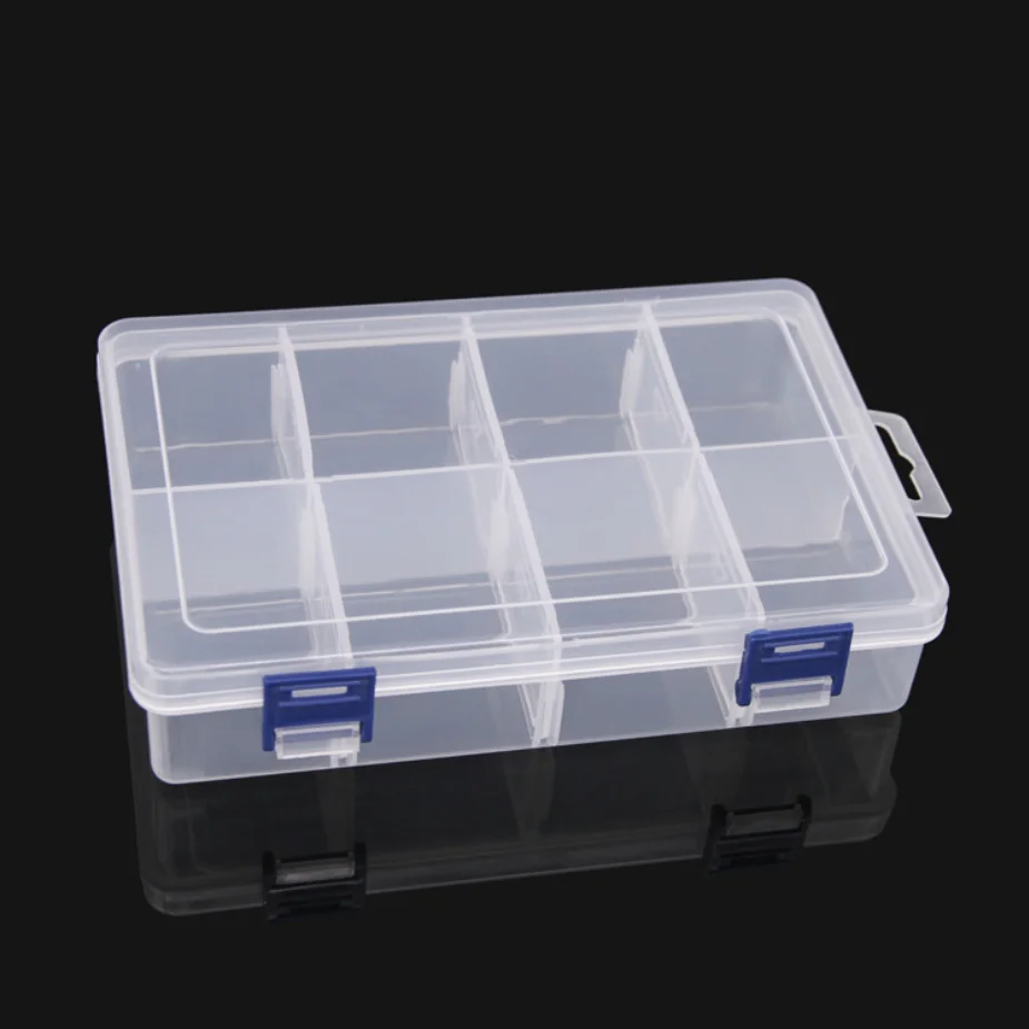 

Wholesale Double Button 8 Grid Electronic Components Storage Jewelry Transparent Plastic Storage Box With Lid