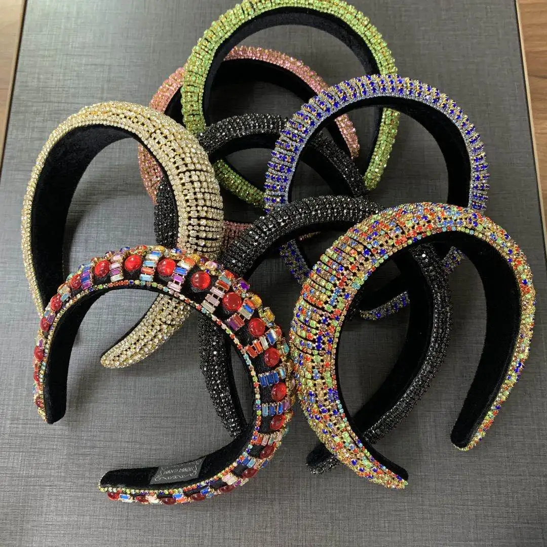 

New Colorful Hair Accessories jewelled Handmade Bridal Hair Accessories Sparkly Novelty Headbands, Black gold color silver