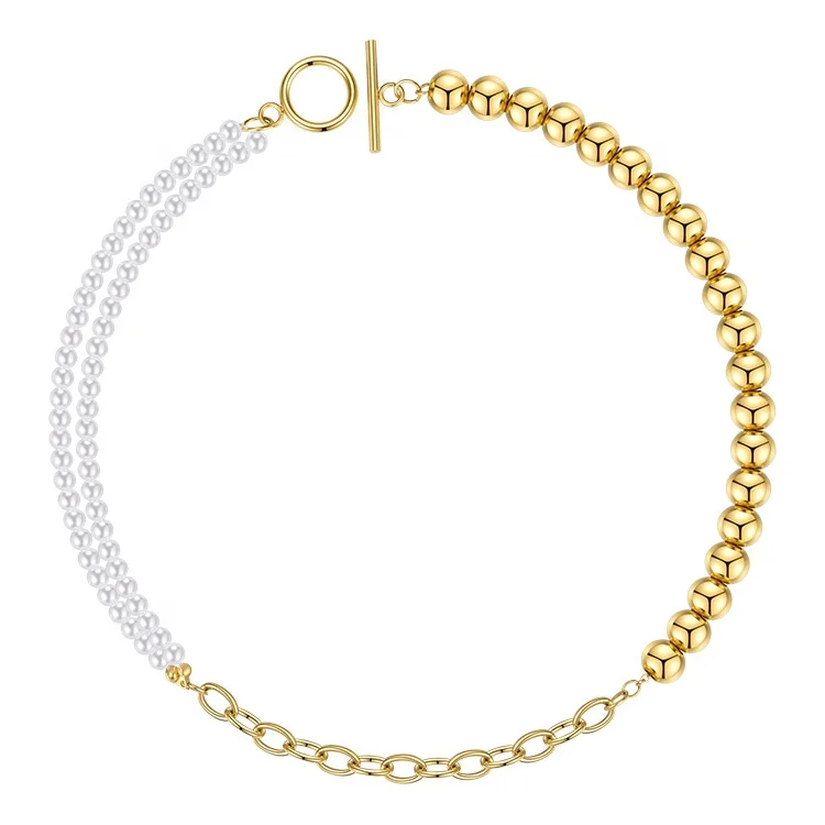 

Latest High Quality 18K Gold Plated Stainless Steel Jewellry Steel Ball Imitation Pearl Retro Fashion Necklace P203173