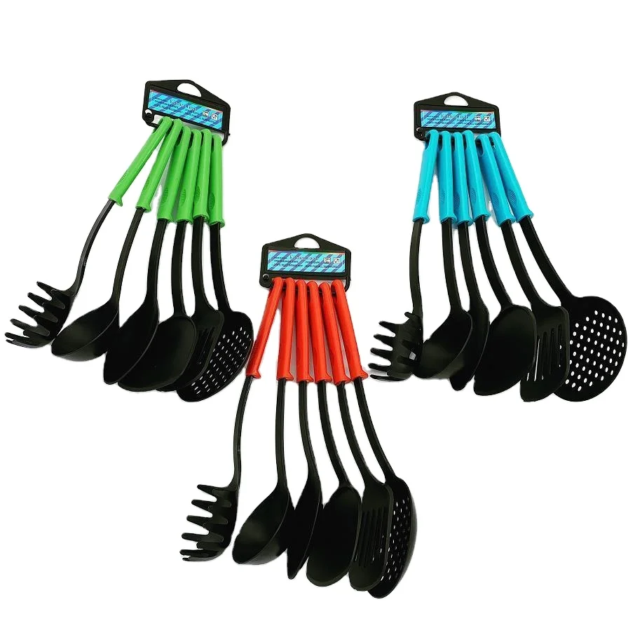

Hot Sale Kitchen 6 piece Kitchen Nylon Cooking Tool Utensils Set, Green/blue/red