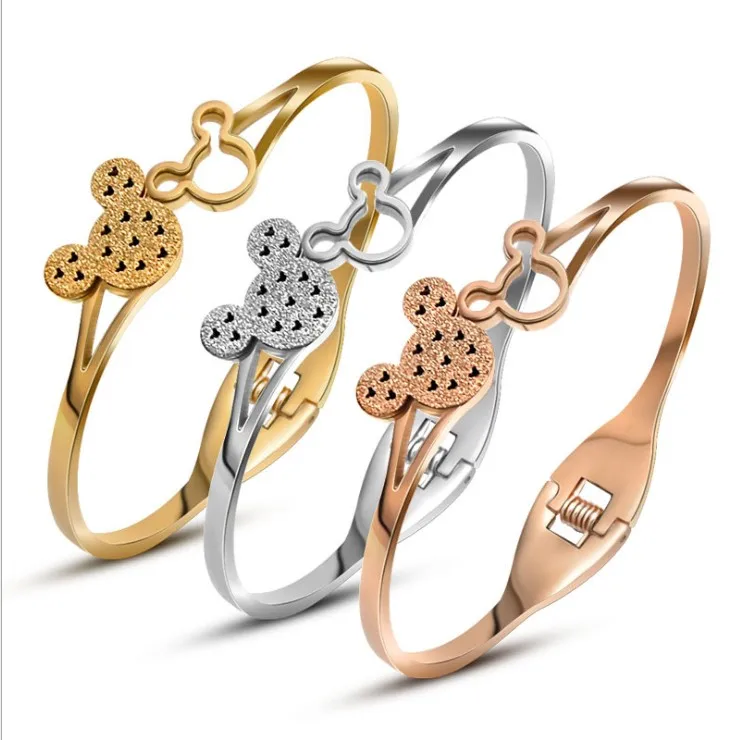 

Fashion rose gold jewelry frosted hollow mickey steel titanium bracelet