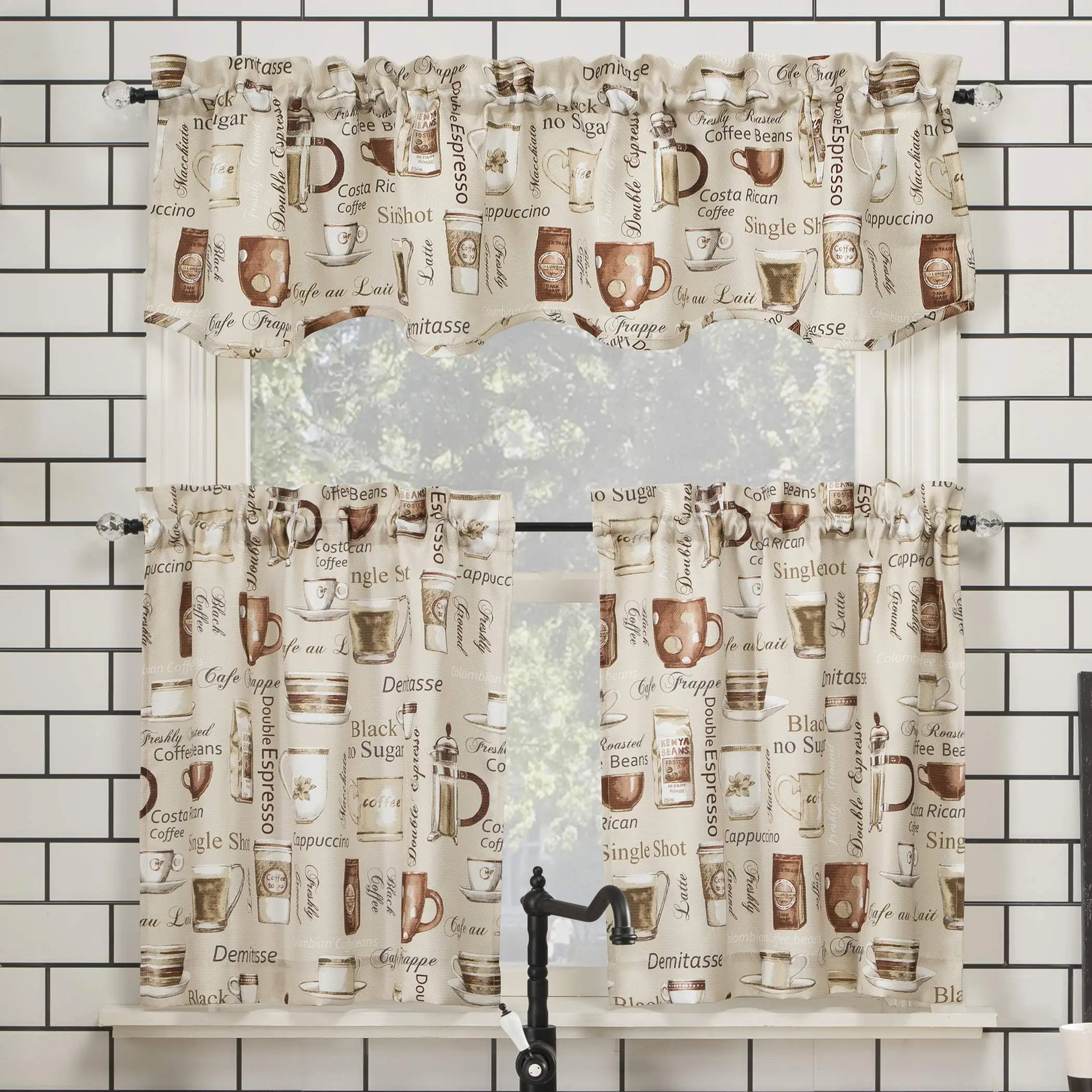 

Wholesale 3 pcs Coffee Shop Rod Pocket Ivory White Kitchen Curtain Valance and Tiers Set