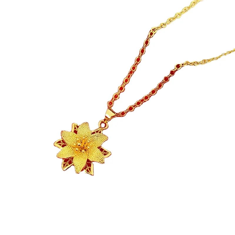 

Vibrato With The Same Vietnamese Sand Gold Brass Plated 24K Gold Bauhinia Female Pendant Lily Flower Pendant O Word Necklace