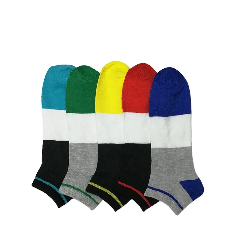 

Custom Wide Stripe Knit Contrast Men Male Low Cut Trainer Socks, Multi