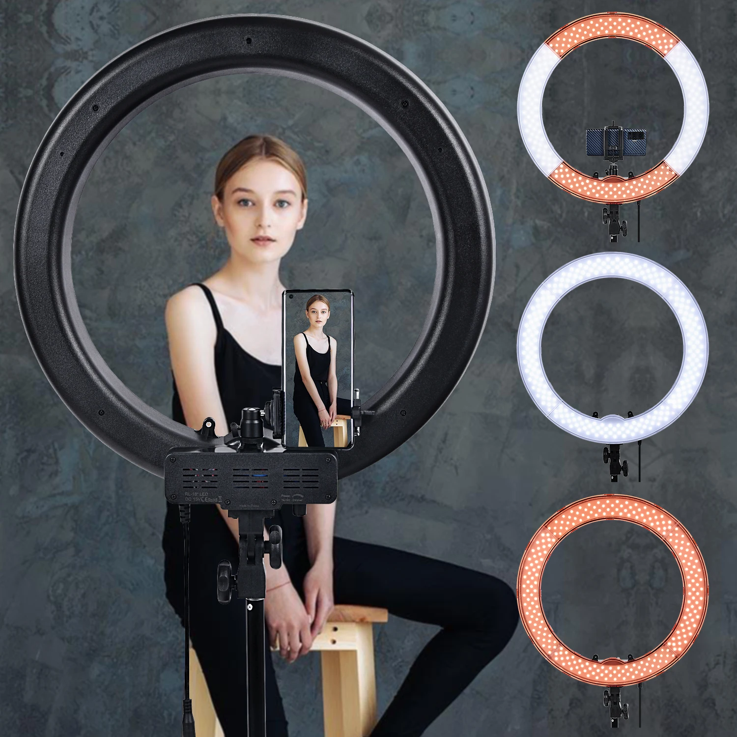 

FOSOTO RL-18 18 Inch led Ring Light Photography light Selfie Ring Lamp With Tripod Stand For Makeup Youtube Tik tok Ringlight, Black