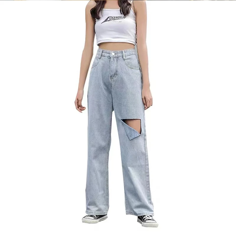 

High-waisted wide-leg jeans for women in autumn and winter new baggy dad pants pendant feeling straight tube mop pants