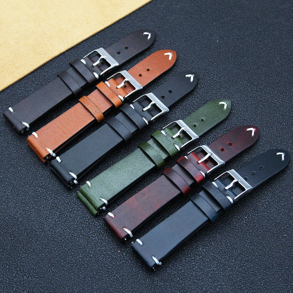 

YUNSE Premium Retro Quick Release Genuine Leather Replacement Wrist Band 18mm 20mm 22mm Vintage Oil Wax Leather Watch Strap