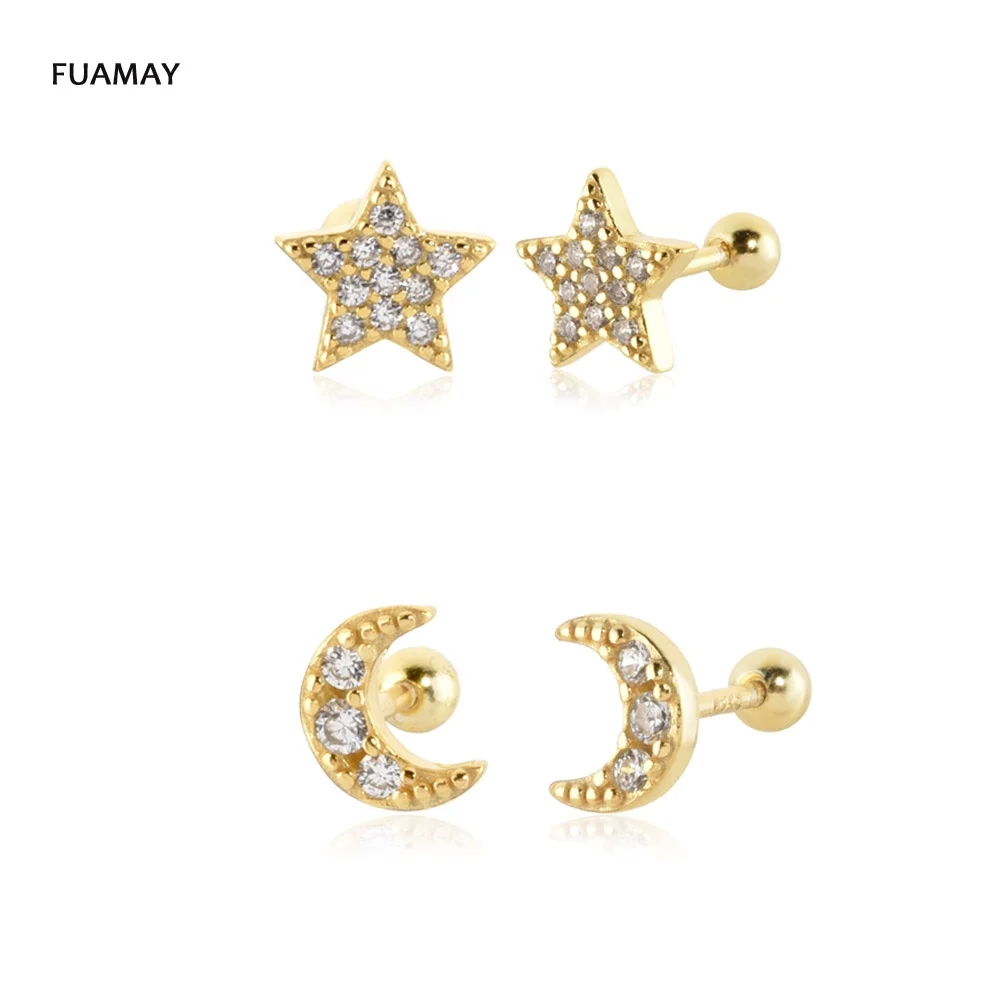 

FUAMAY Aretes de moda 2022 Delicate Bling Bling Star And Crescent Moon Earrings Studs