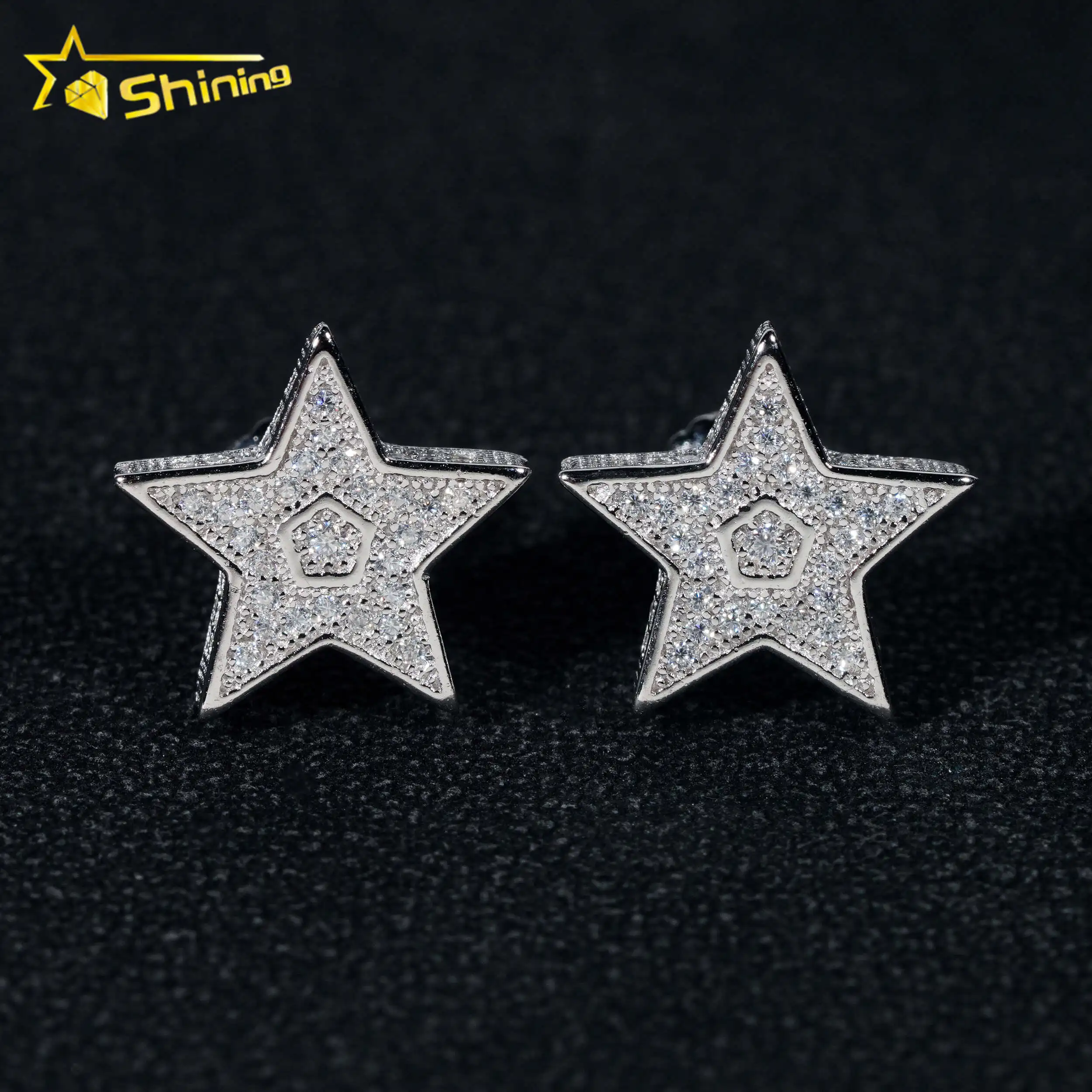 Fashion Stud Earring Fine Jewelry 925 Sterling Silver Gold Plated VVS Diamond Moissanite Star Earrings Ready to Ship